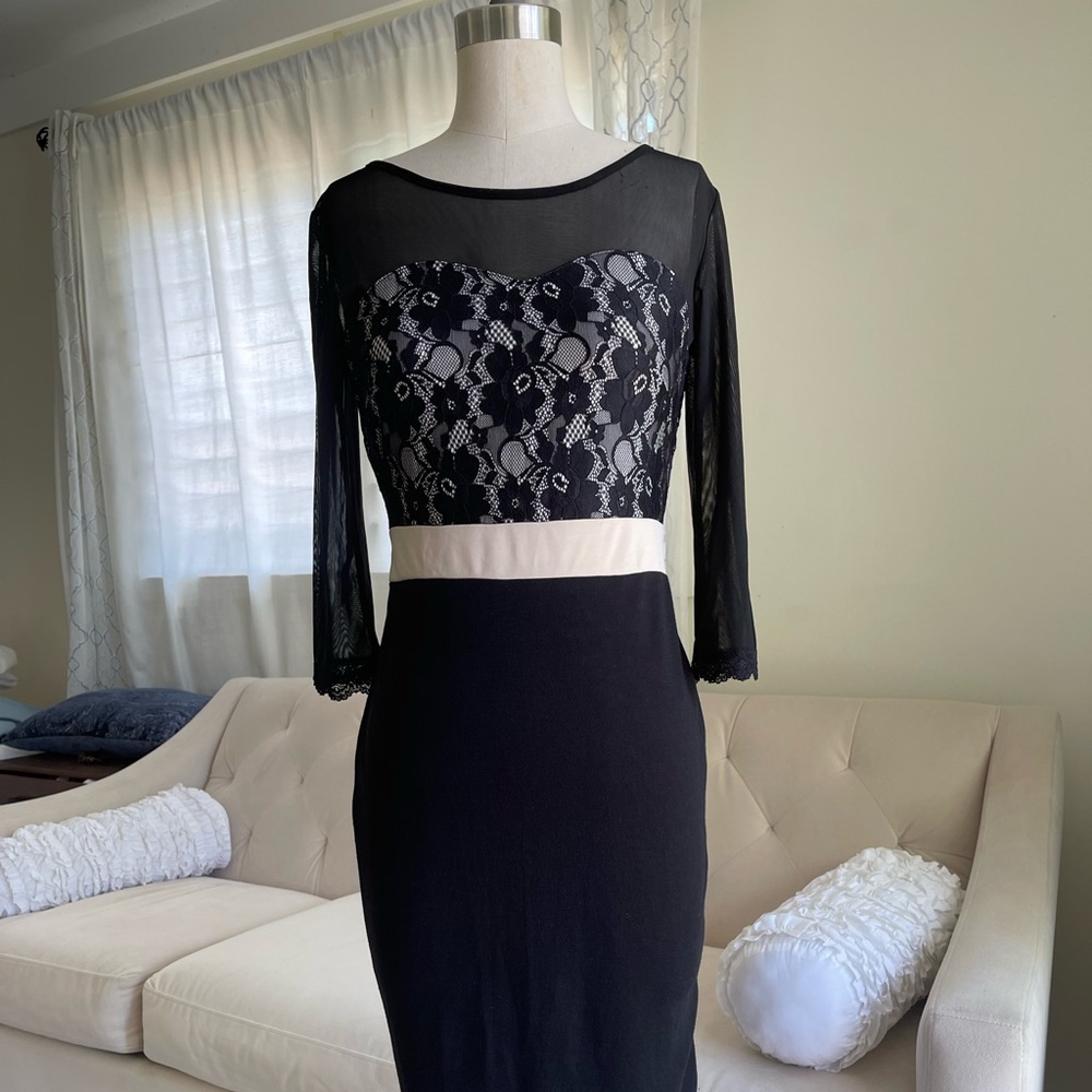 Black lace sweerheart neckline pencil skirt cocktail dress S